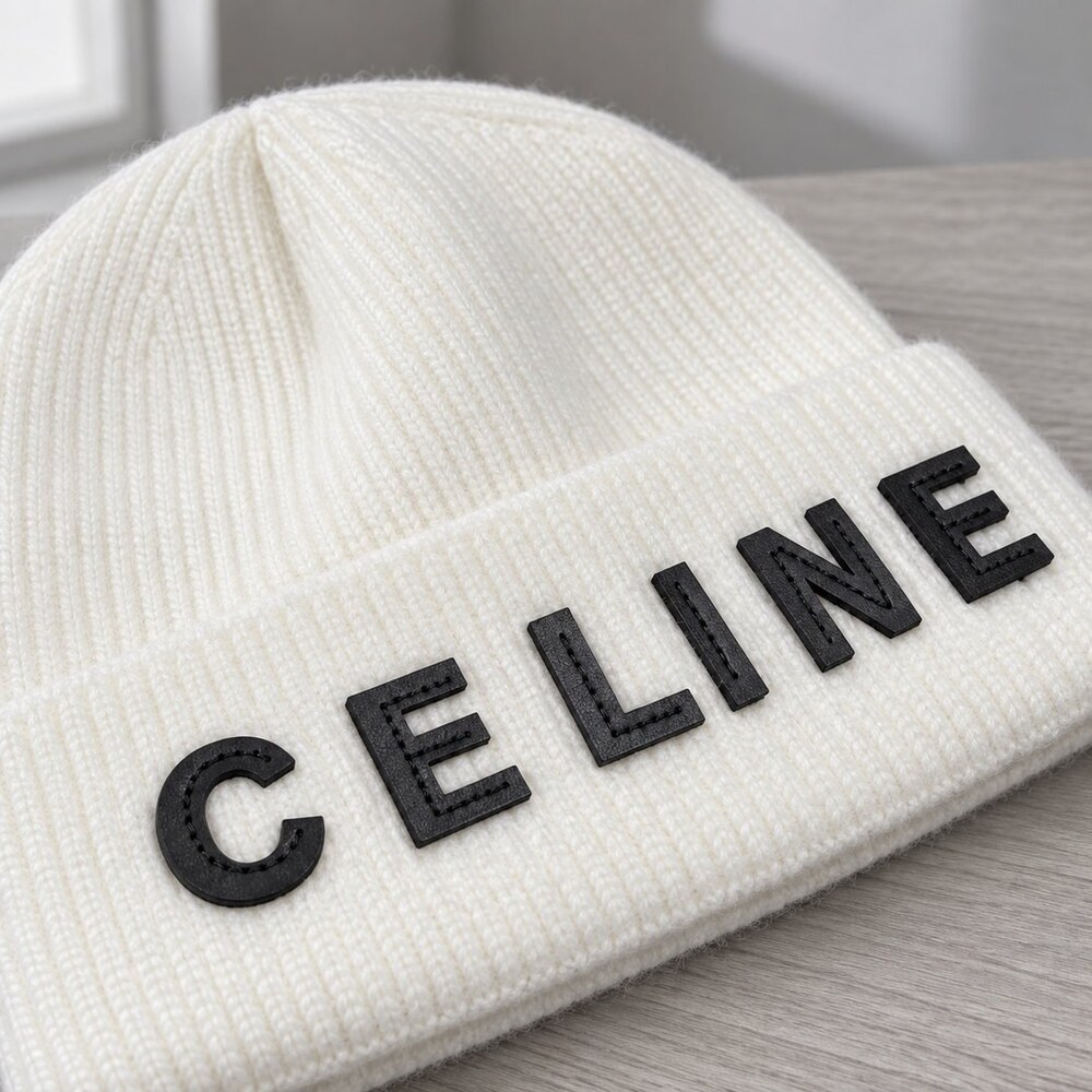 CELINE White Ribbed Knit Beanie - Picture 5 of 6